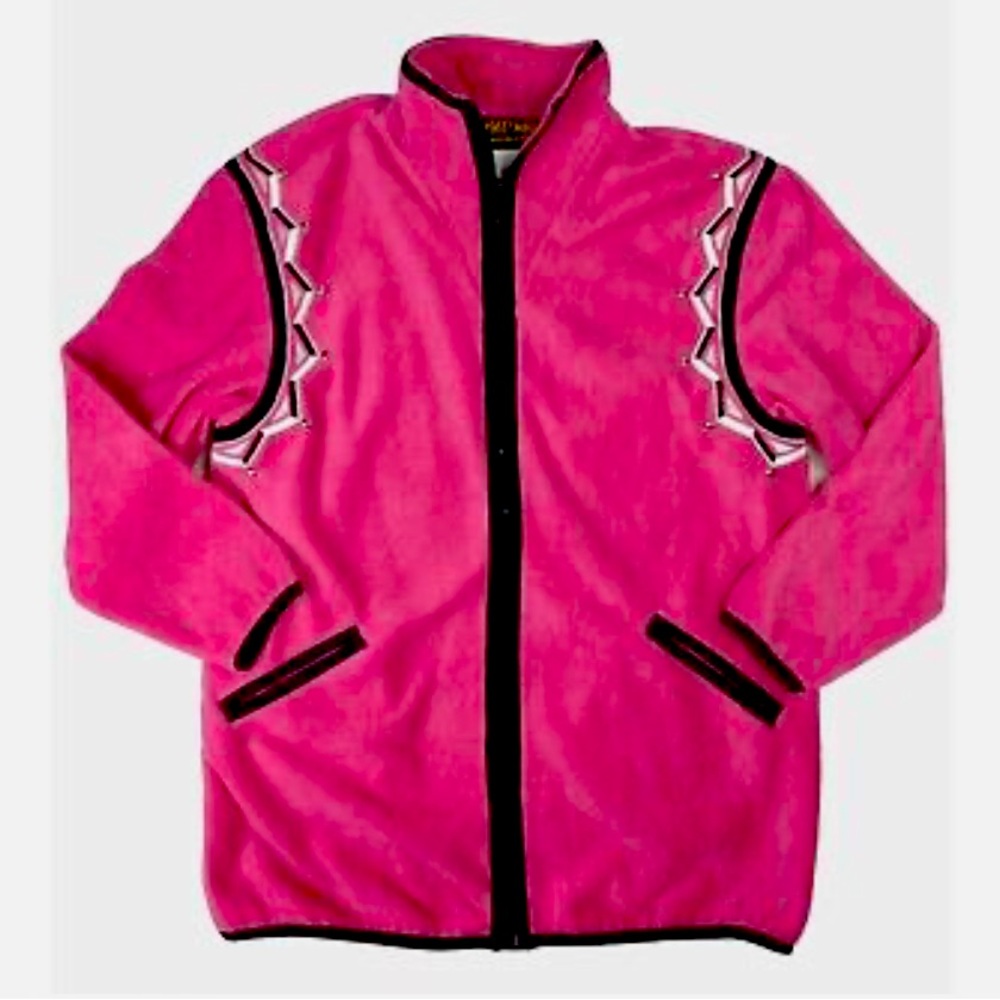 Bob Mackie Wearable Art Fleece Hot Pink Aztec Embroidered Zipper Jacket Small